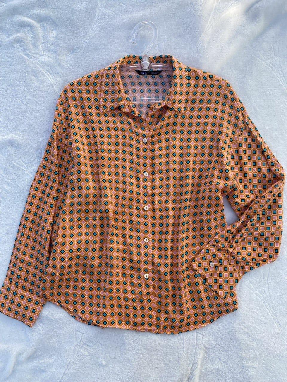 Camisa Mujer Zara Naranja Geométrica
